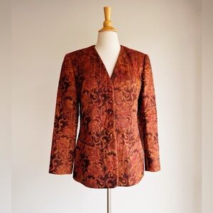 Carlisle Vintage Velvet Feel Tapestry Brocade Jacket w/ Amber Lucite Buttons 8